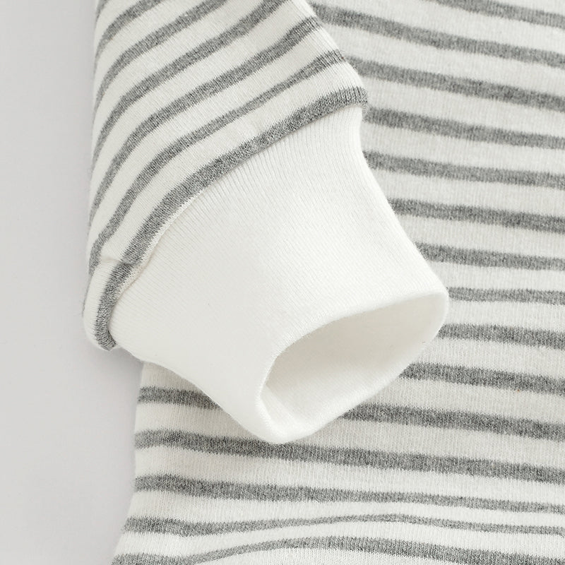 Striped Full Sleeve Onesie - Light Grey