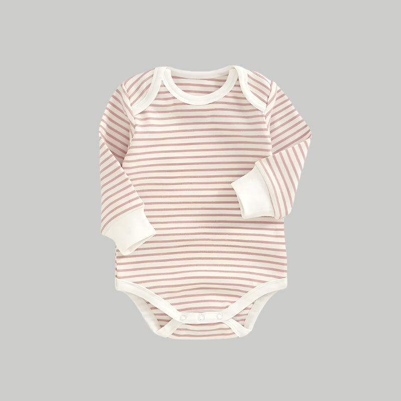 Striped Full Sleeve Onesie - Peach