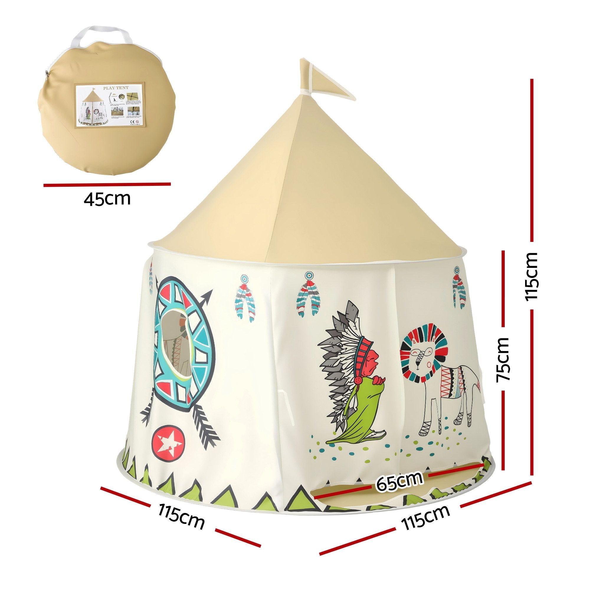 Keezi Kids Play Tent Playhouse Castle with Window Flag Carry Bag 115cmx115cm