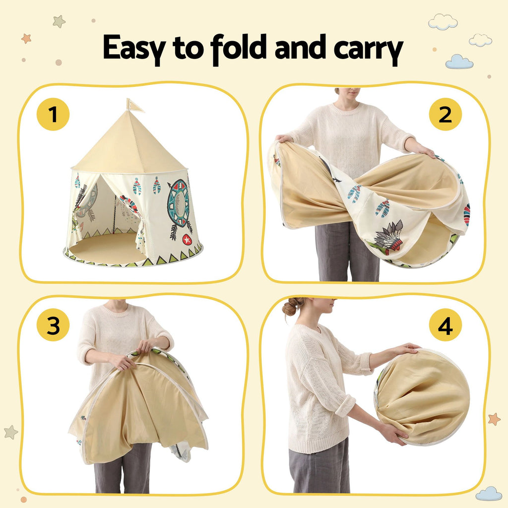 Keezi Kids Play Tent Playhouse Castle with Window Flag Carry Bag 115cmx115cm