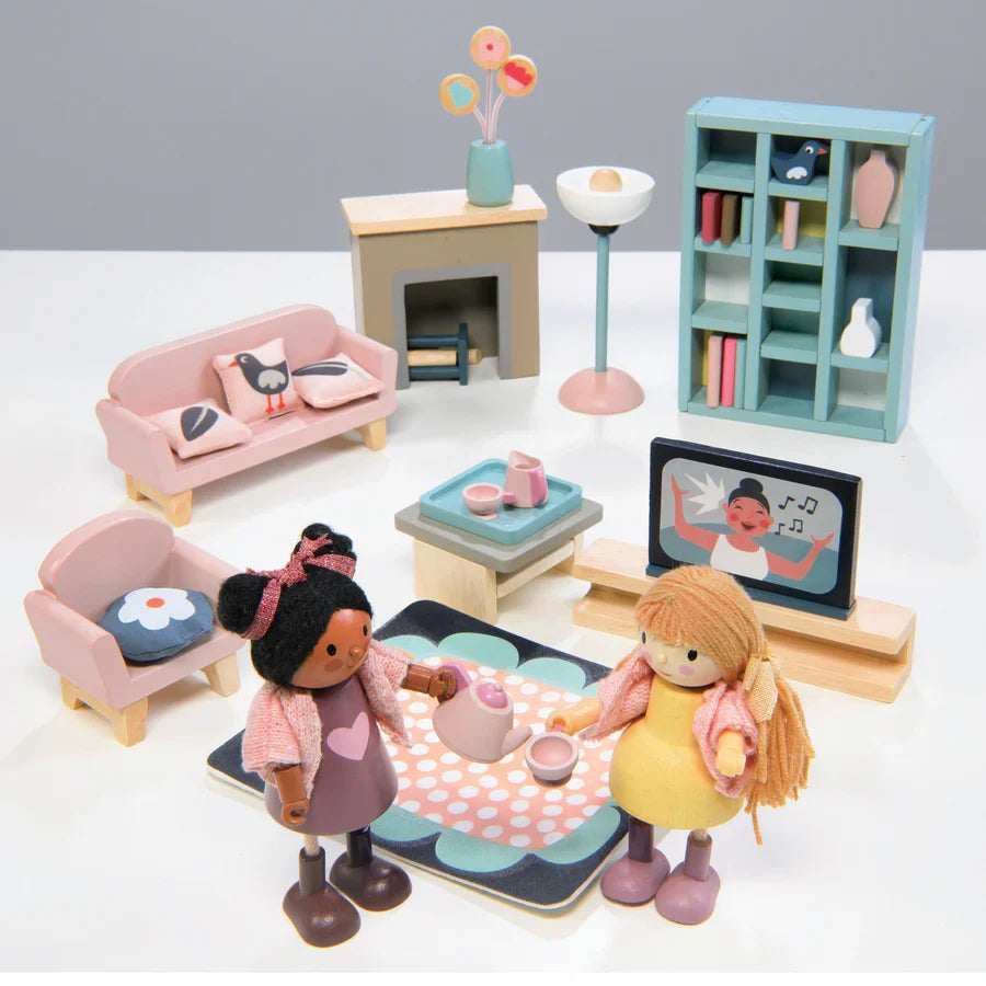 Wooden Doll House Sitting Room Furniture Set - Tender Leaf Toys | Doll House Furniture NZ