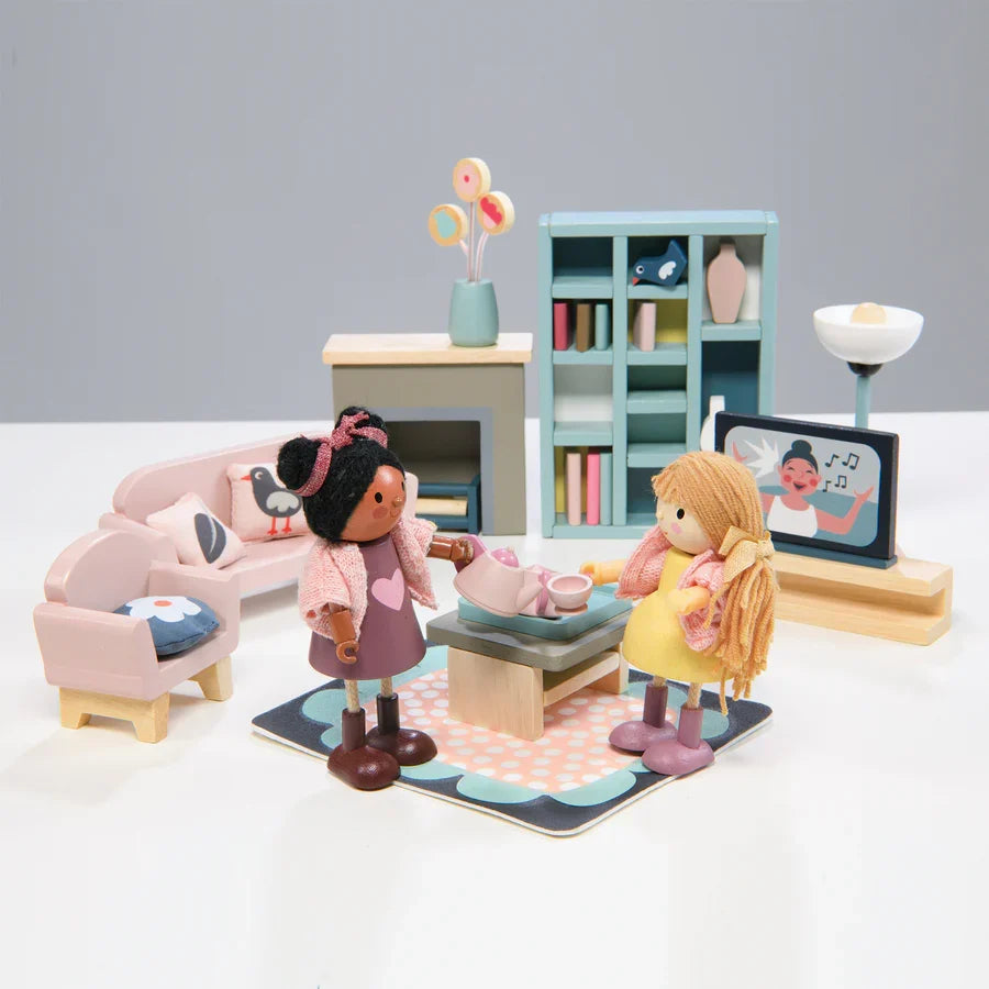 Wooden Doll House Sitting Room Furniture Set - Tender Leaf Toys | Doll House Furniture NZ