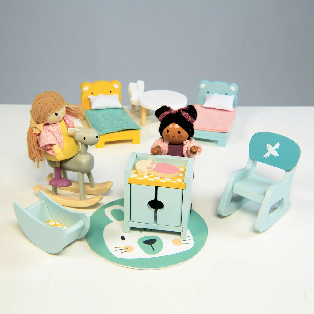 Wooden Doll House Kids Room Furniture Set - Tender Leaf Toys | Doll House Furniture NZ