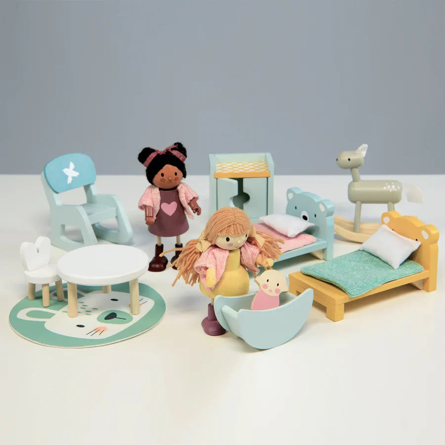 Wooden Doll House Kids Room Furniture Set - Tender Leaf Toys | Doll House Furniture NZ