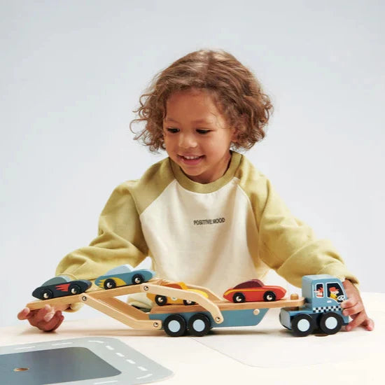 Wooden Car Transporter Truck Set - Tender Leaf Toys | Wooden Toys NZ