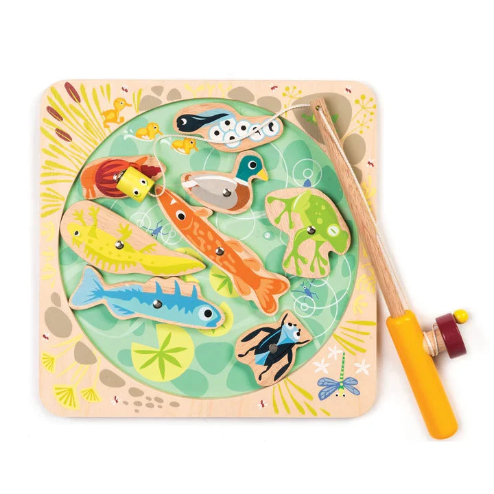 Pond Dipping Magnetic Fishing Puzzle - Tender Leaf Toys | Wooden Toy NZ