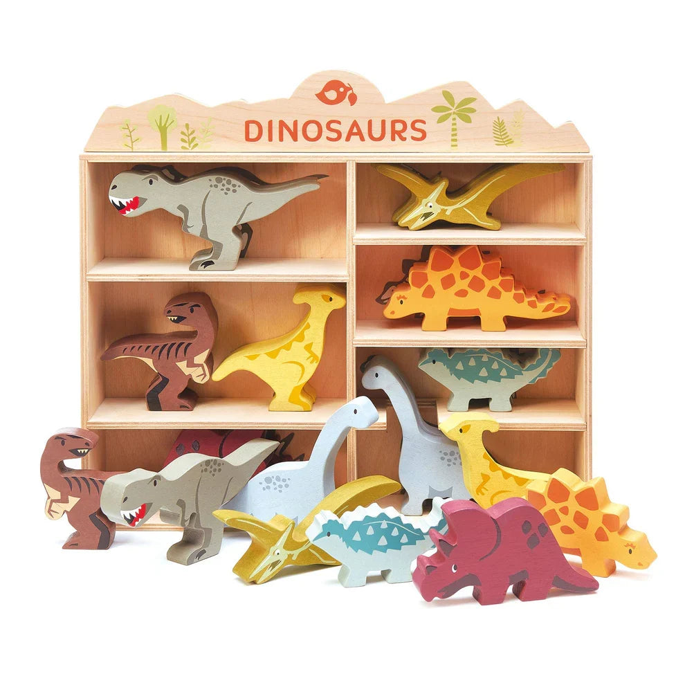 Wooden Dinosaur Toy Set with Display Unit - Tender Leaf Toys