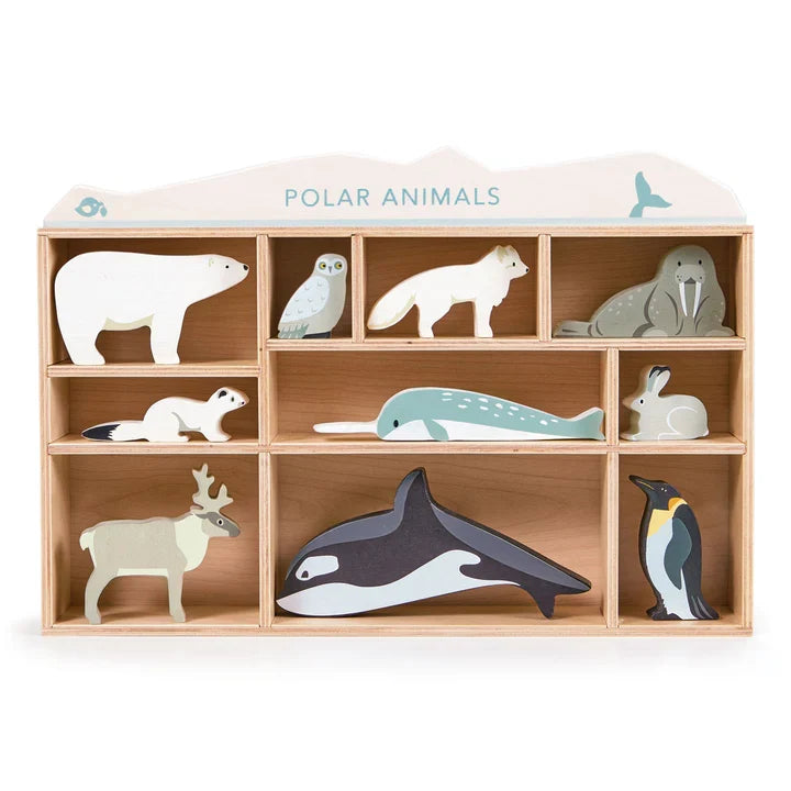 Wooden Polar Animals Display Shelf Set - Tender Leaf Toys | Wooden Toy NZ