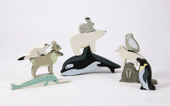 Wooden Polar Animals Display Shelf Set - Tender Leaf Toys | Wooden Toy NZ
