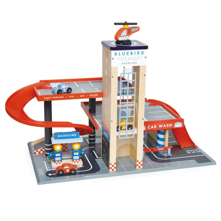 Wooden Service Station Garage - Tender Leaf Toys | Toy Car Garage NZ