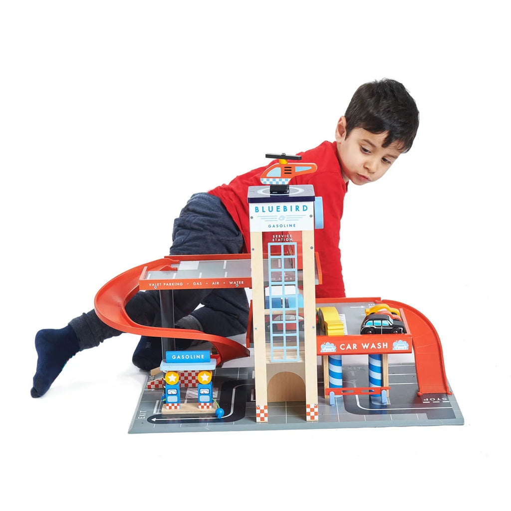 Wooden Service Station Garage - Tender Leaf Toys | Toy Car Garage NZ