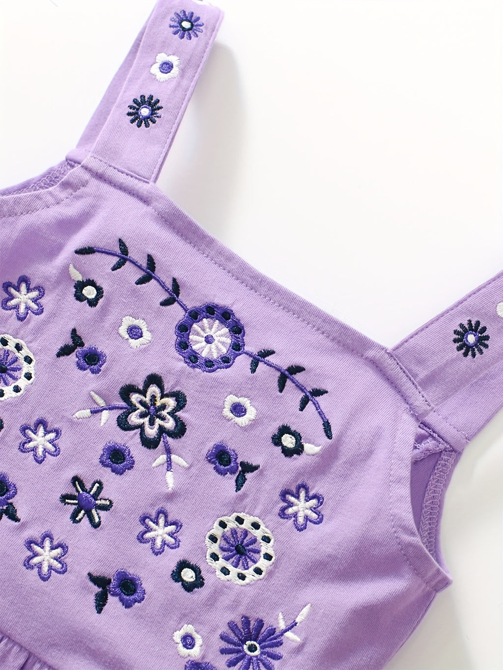 Embroidered Flowers Soft Slim-Fit Sleeveless Dress for Children