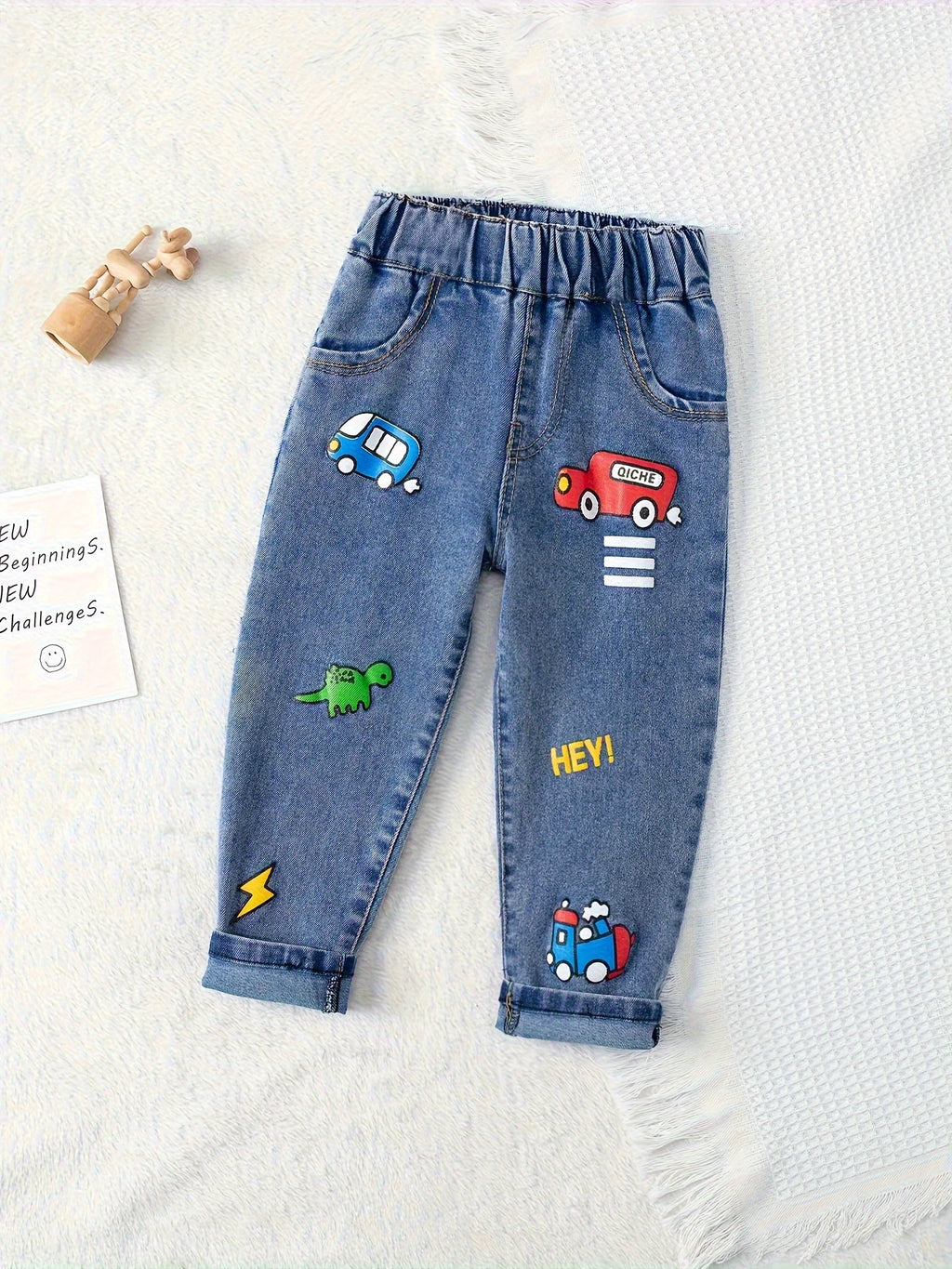 Boys' Fun Car Prints, Kids Washed Denim Jeans