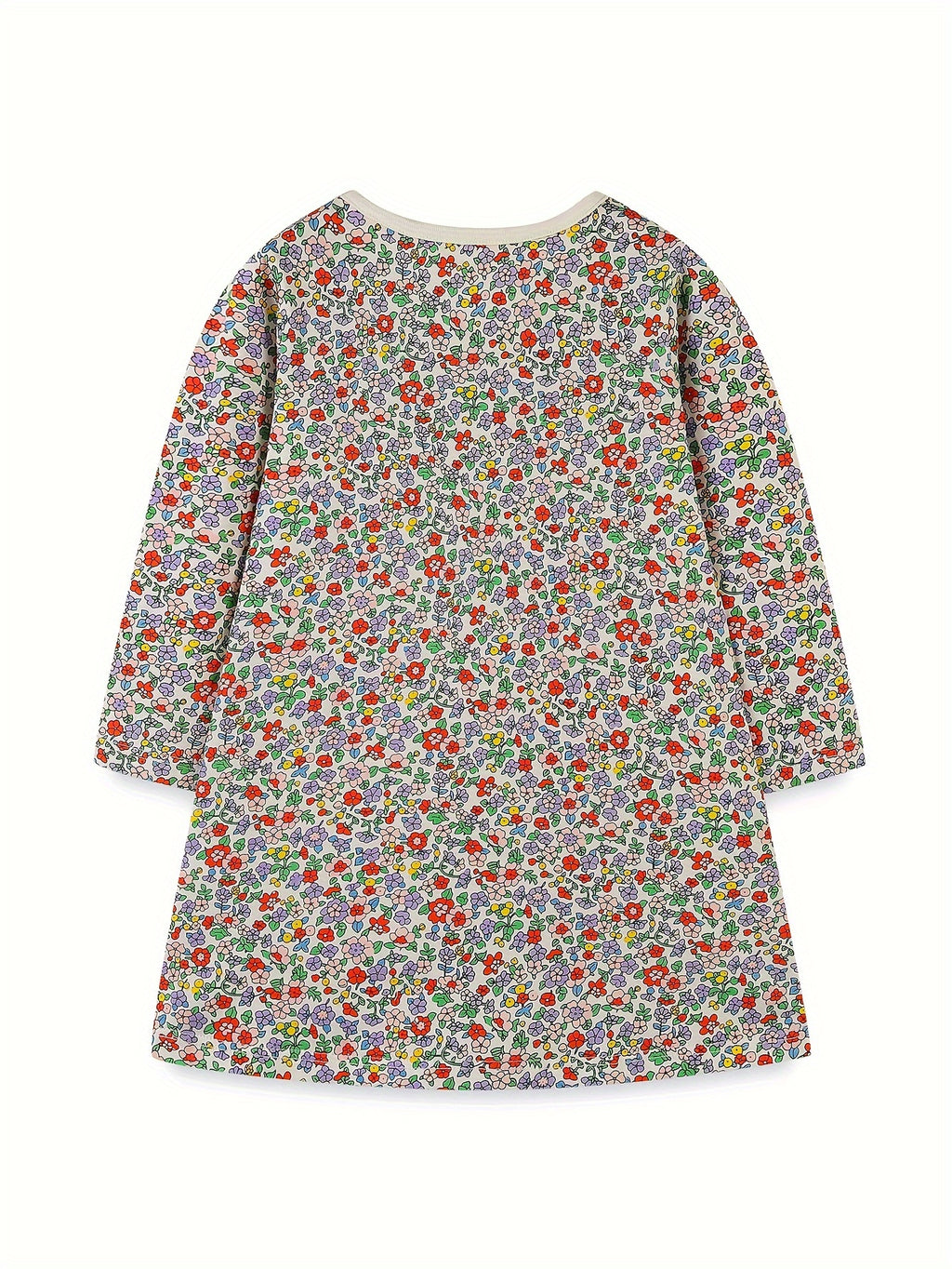 Soft Cotton-Like Fabric Long Sleeve Floral & Pumpkin Print with Smocked Waist Dress