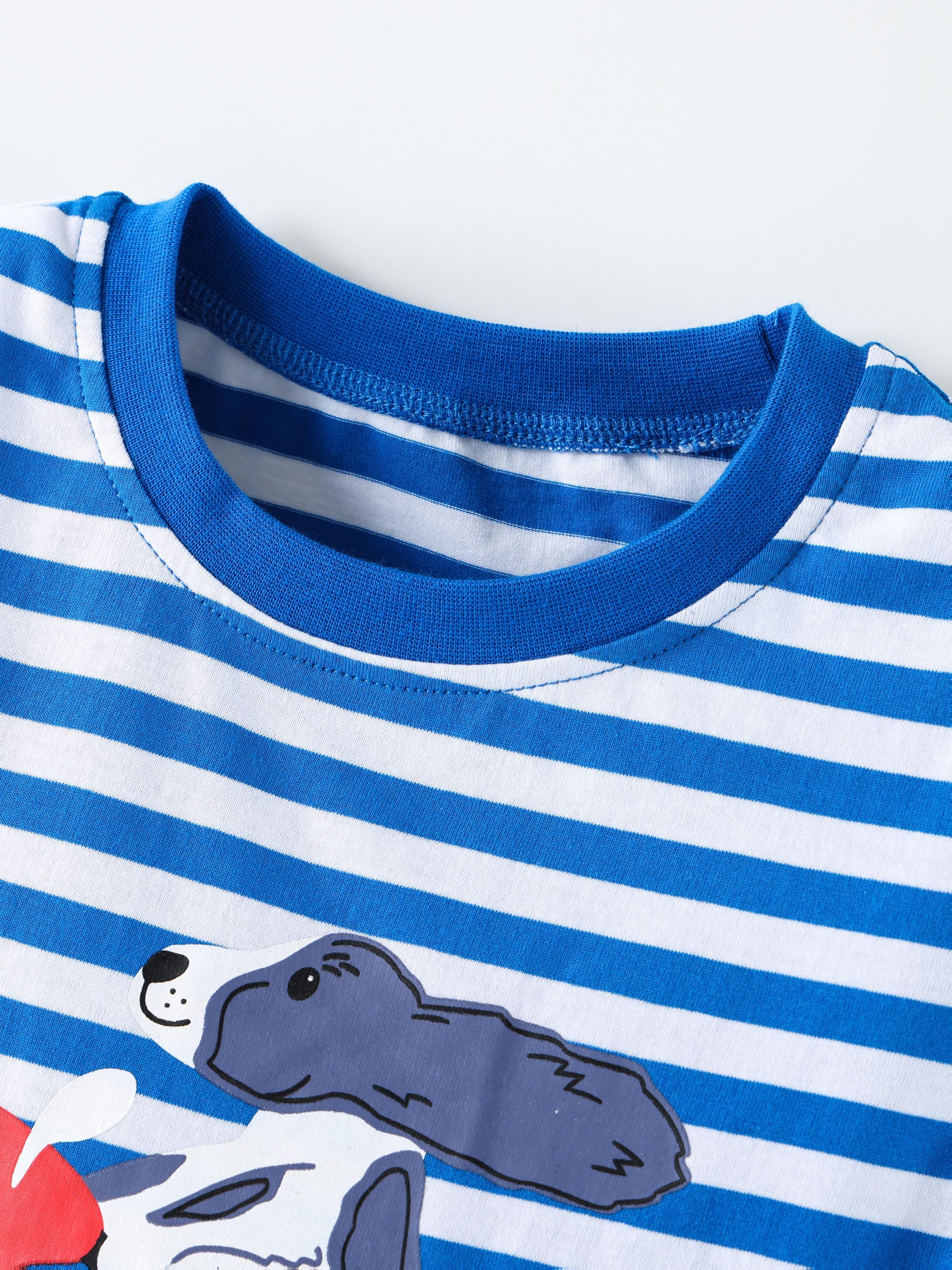 Boys' Striped T-Shirt with a Dog Riding a Scooter Print