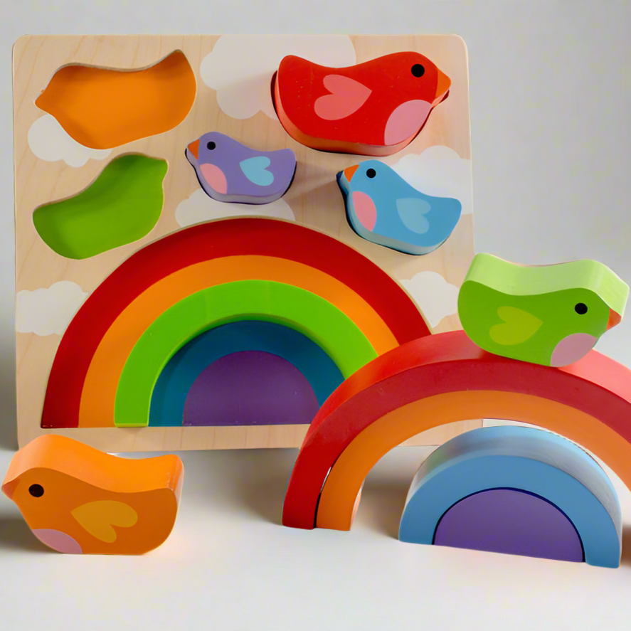 Bird And Rainbow Wooden Puzzle - Kiddie Connect