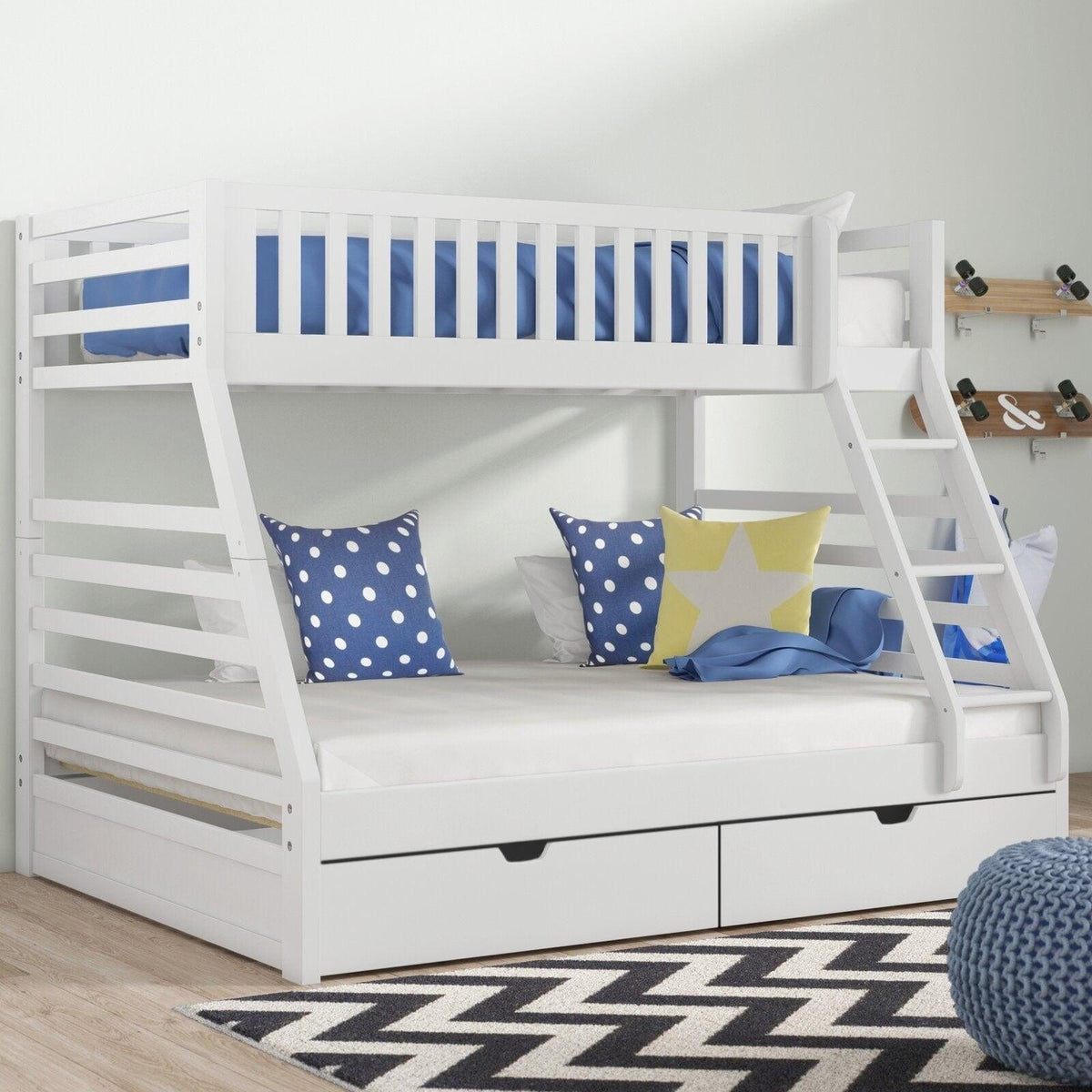 Bunk Bed with two Bottom Drawers - Single Over Double