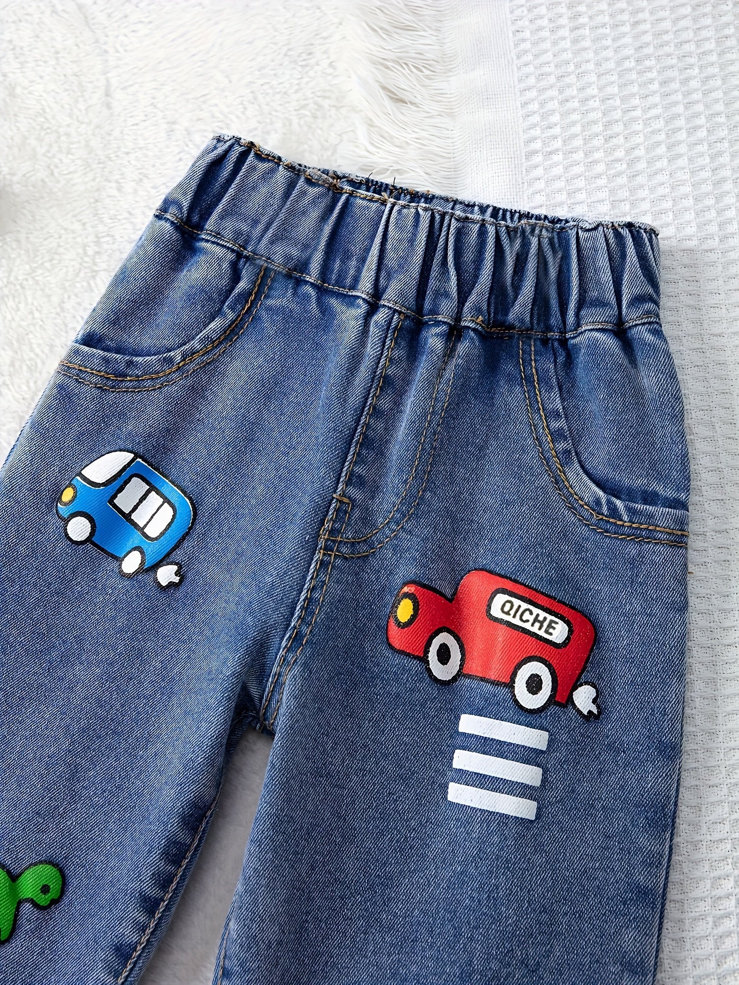Boys' Fun Car Prints, Kids Washed Denim Jeans