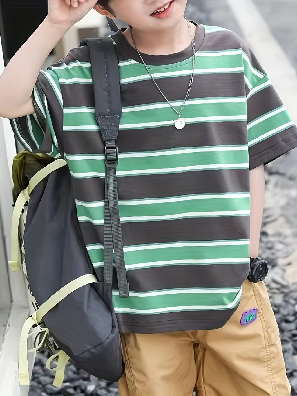 New Boys' Striped Short-Sleeved T-Shirt Summer Fashion Round Neck Summer Versatile And Stylish T