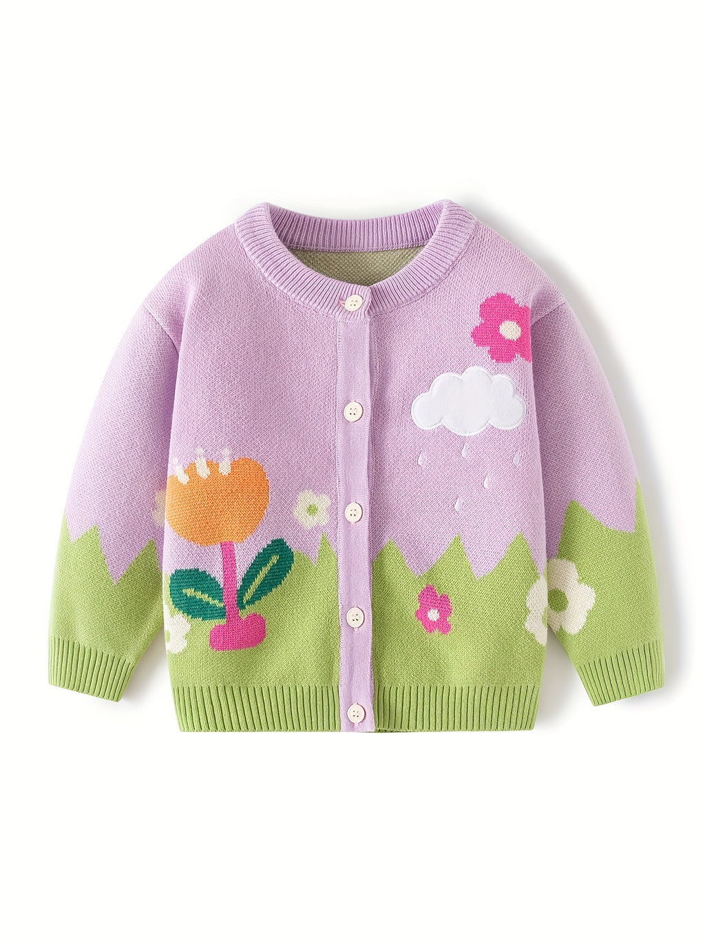 Pastoral Jacquard Girls' Knit Cardigan Pure Cotton