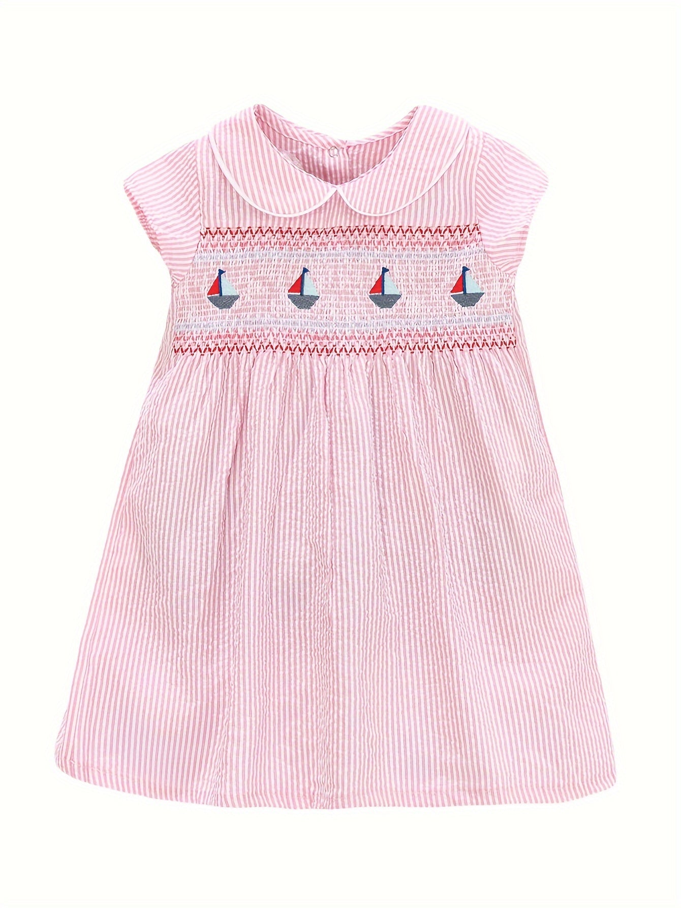 Pink Striped Short-Sleeve Dress