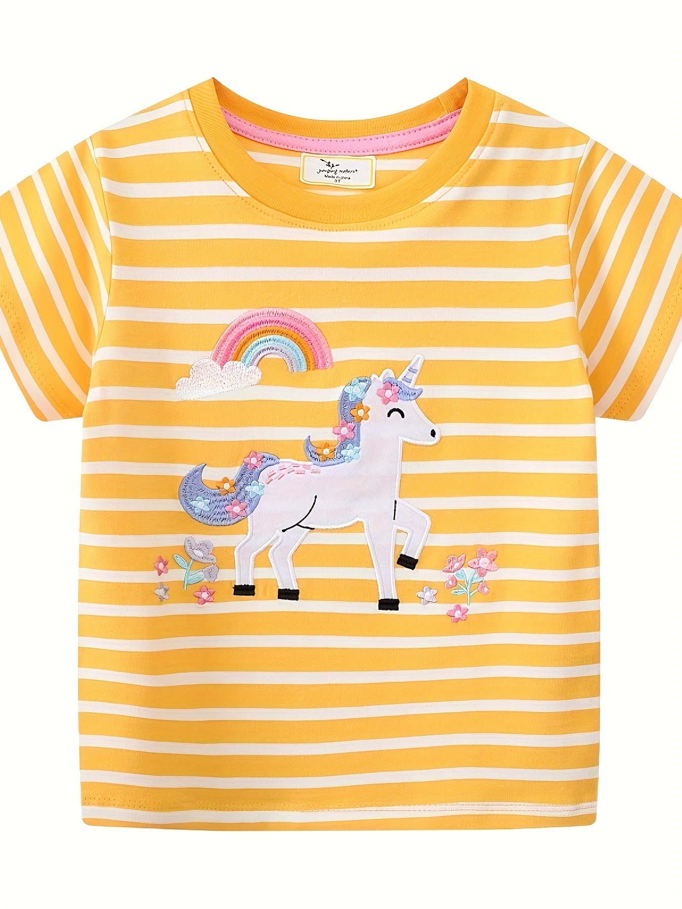 Girls Unicorn Pattern Embroidered Sweet T-Shirt