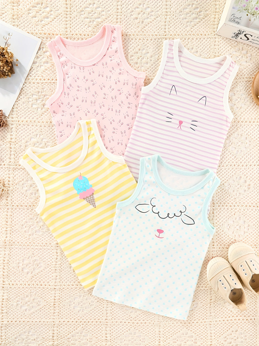 Set of 4 Baby Girl Vests