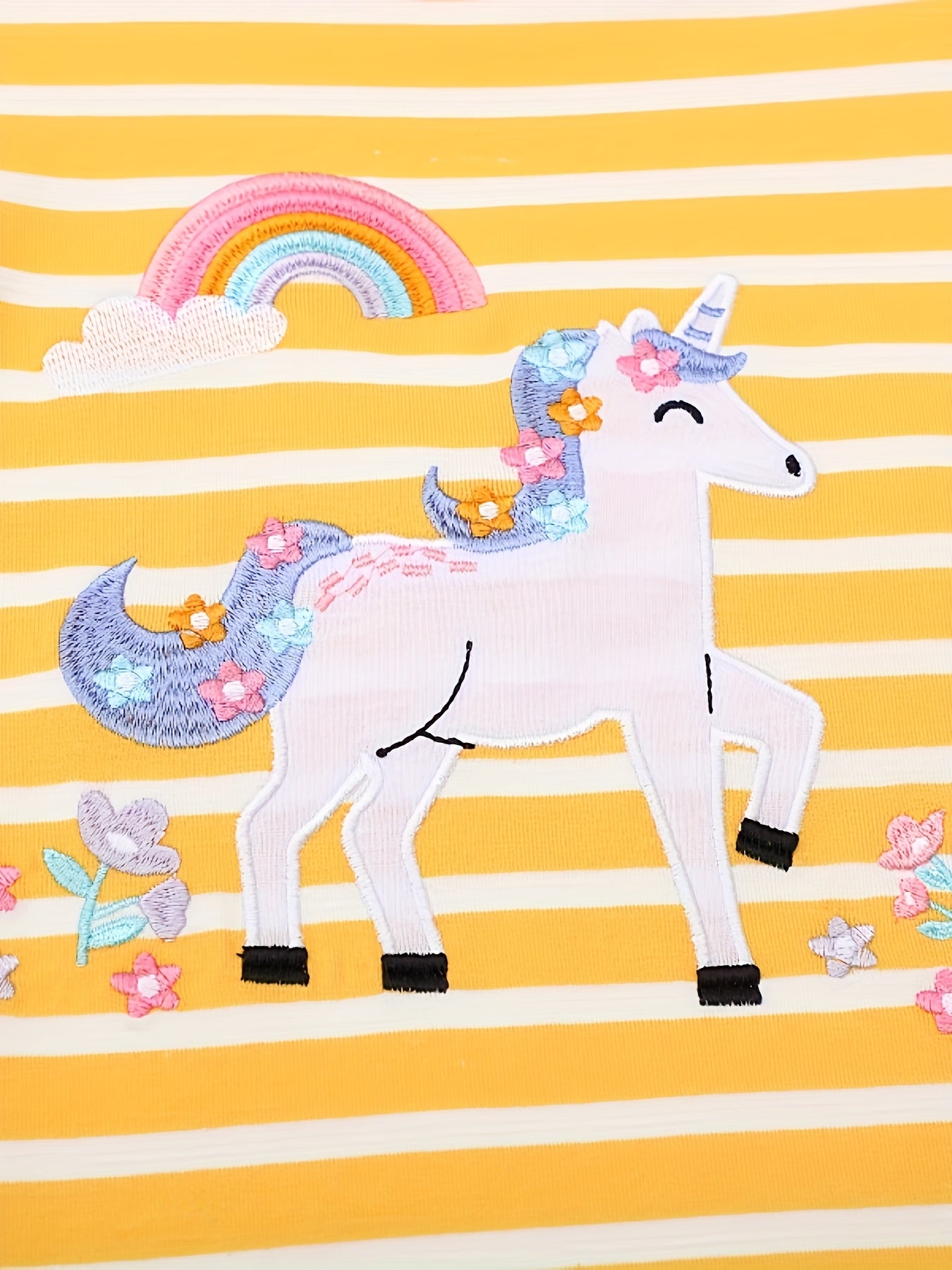 Girls Unicorn Pattern Embroidered Sweet T-Shirt