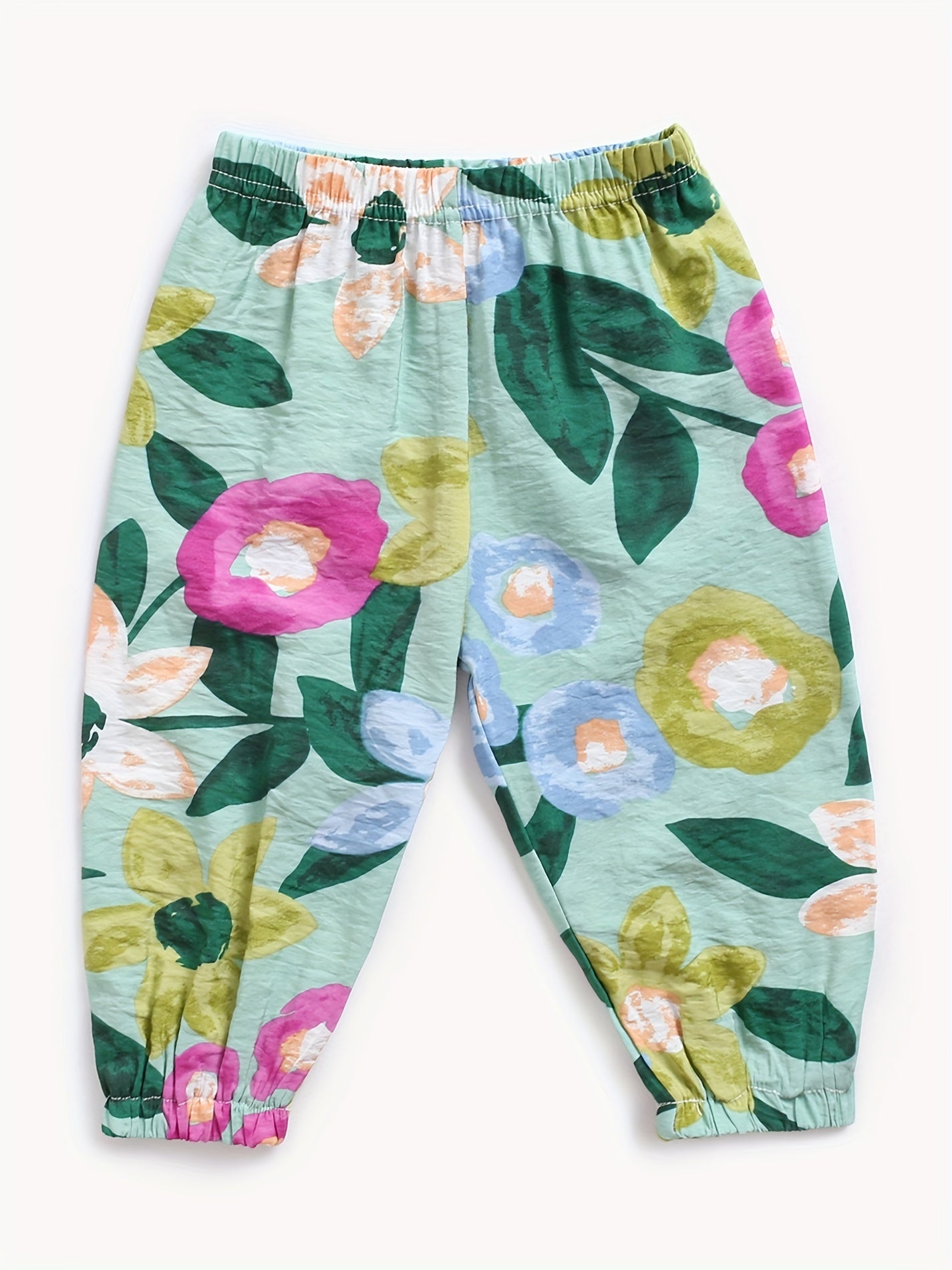 2pcs Set Summer Girls'  Print Dress and Pants Outfit