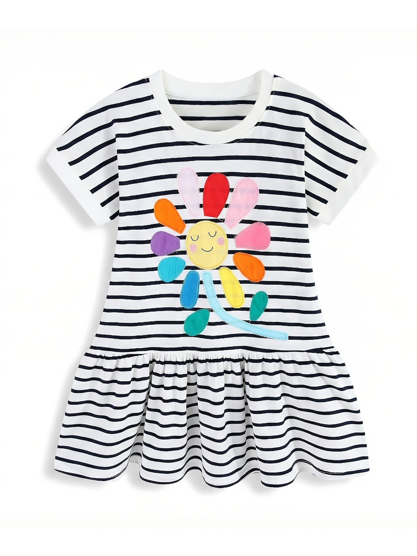 Soft Cotton Cartoon Embroidery Flower Loose Knit Dress