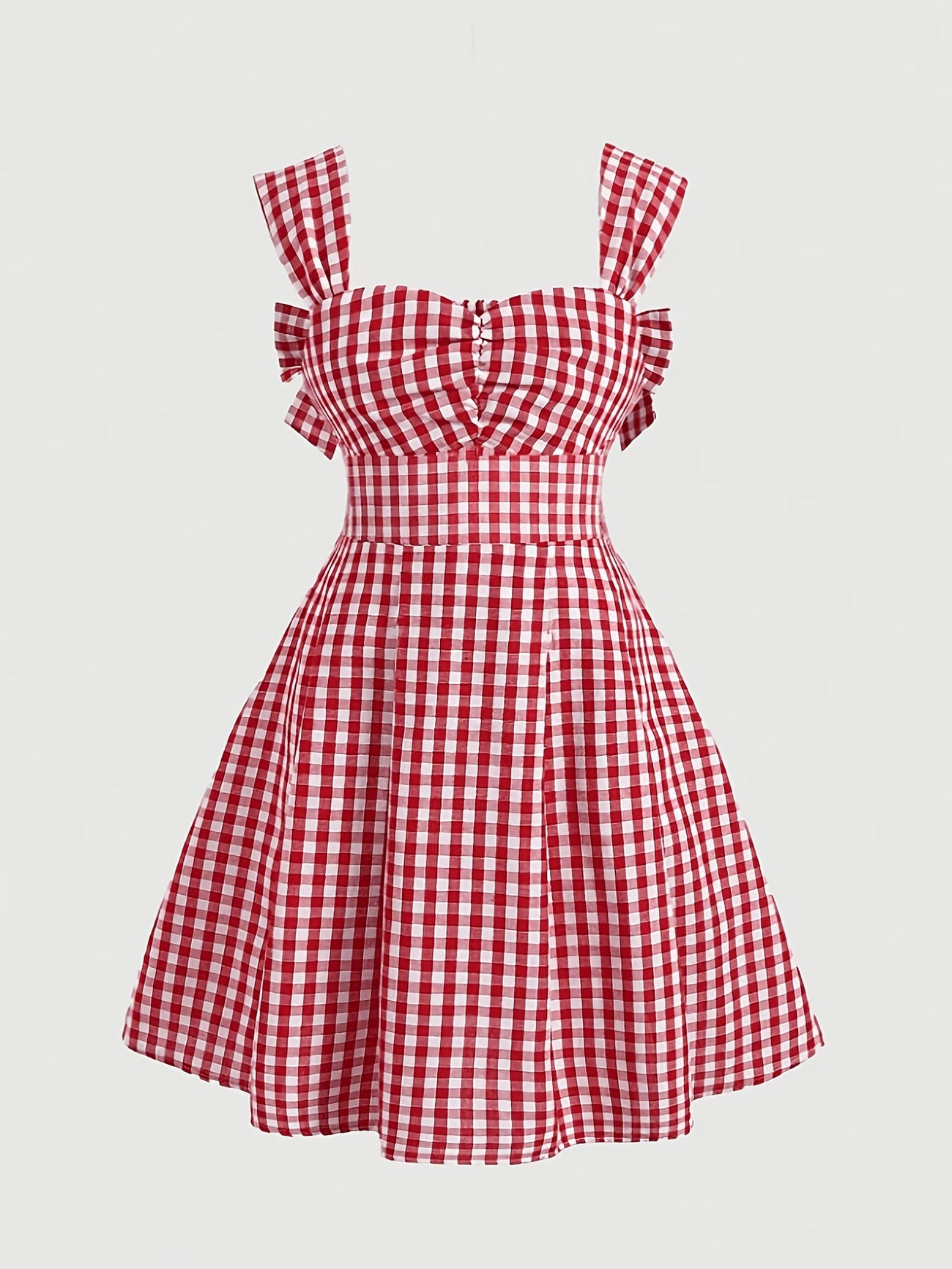 Red and White Plaid Dress with Shoulder Straps