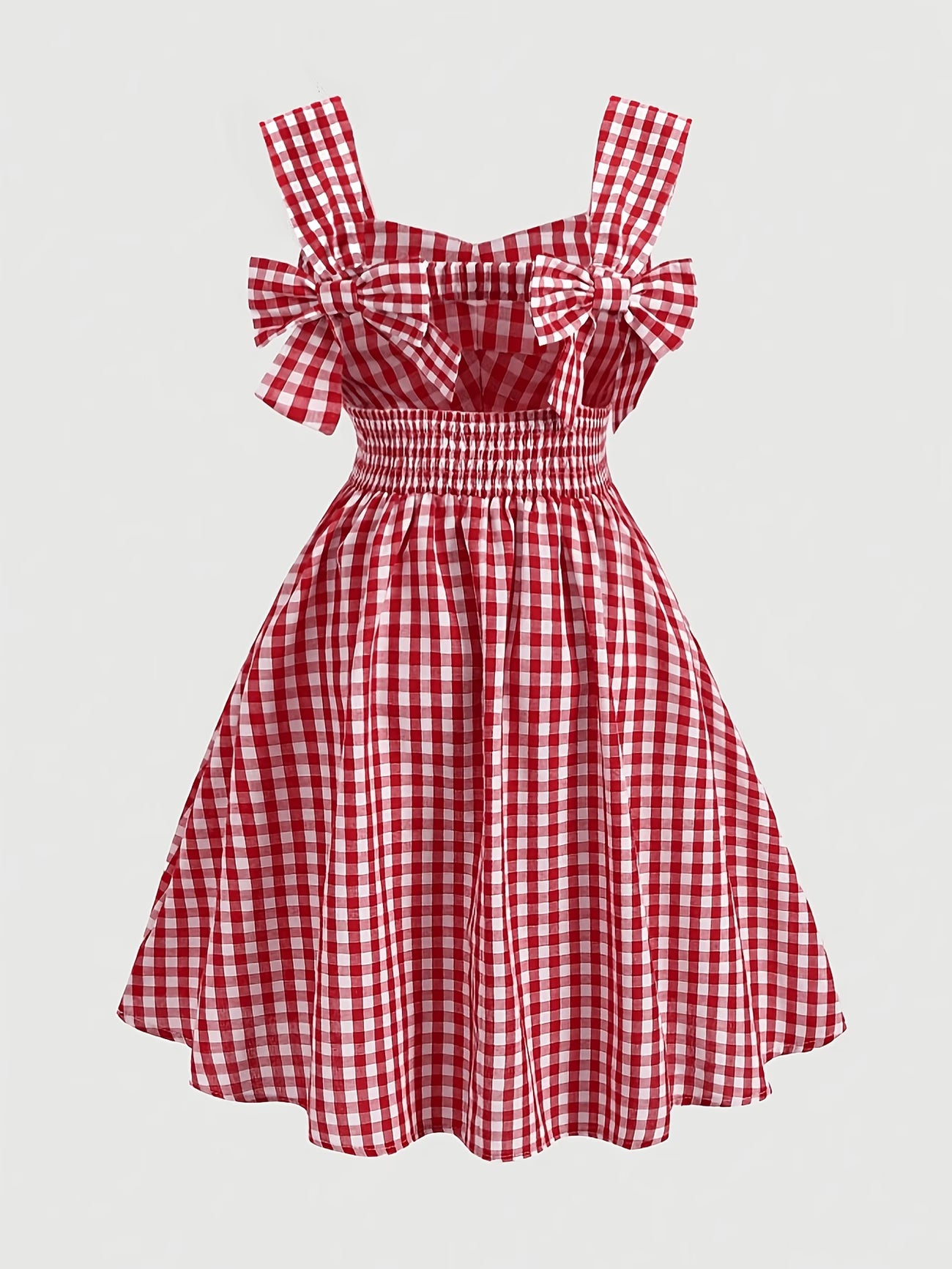 Red and White Plaid Dress with Shoulder Straps