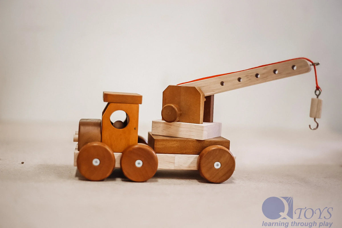 Wooden Crane Truck - QToys | Wooden Toy NZ